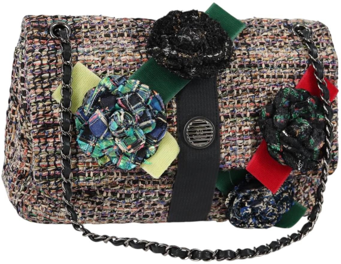 Chanel Chanel Camellia Flap Shoulder Bag Tweed Medium Divers