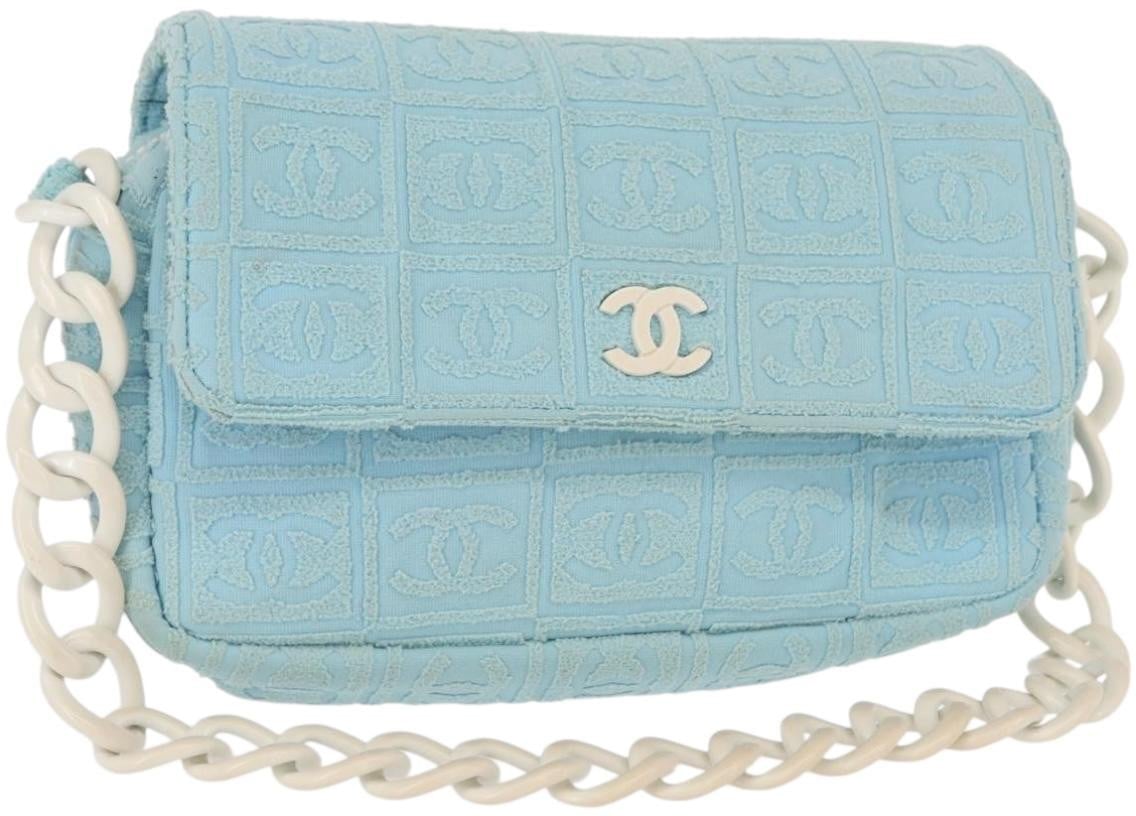 Chanel Sport Line Resin Camera Flap Bag Terry Cloth Medium Blauw