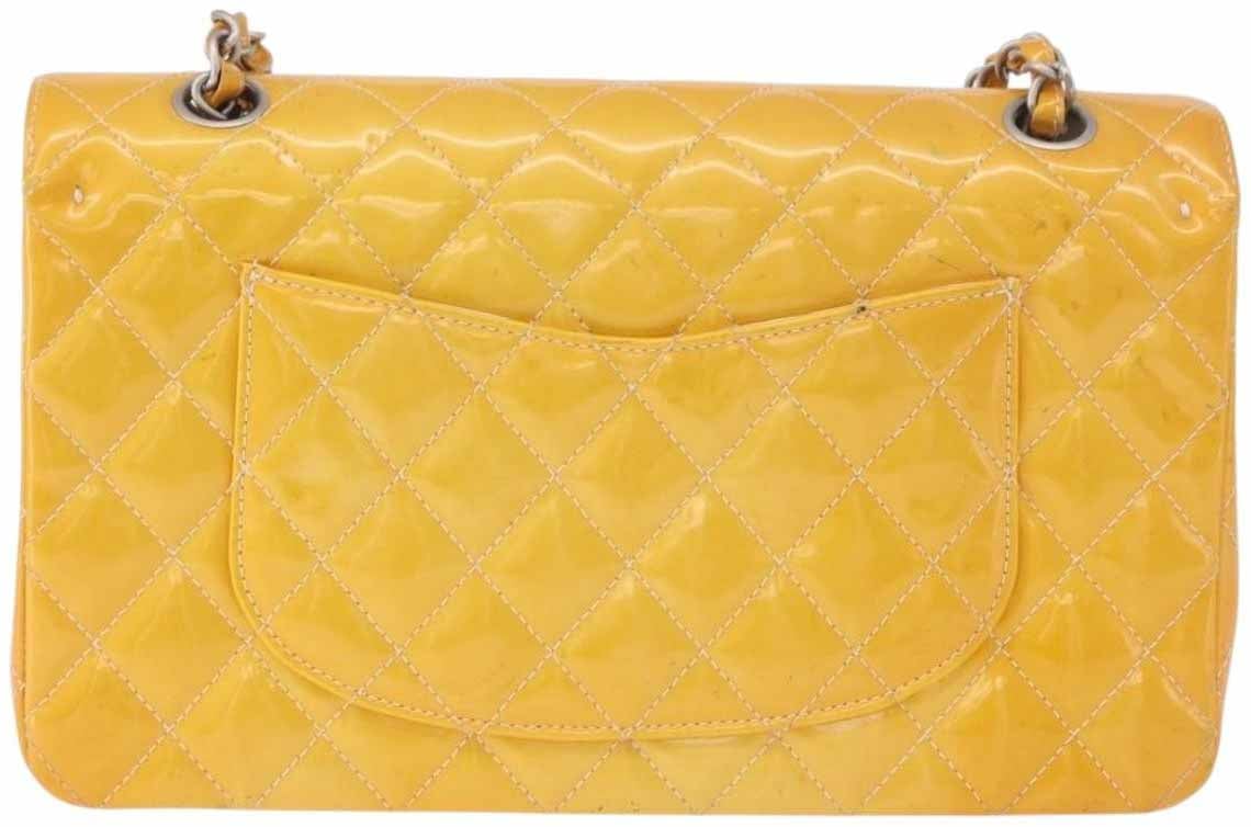 Chanel Timeless - Classic Double Flap Quilted Patent Small Geel