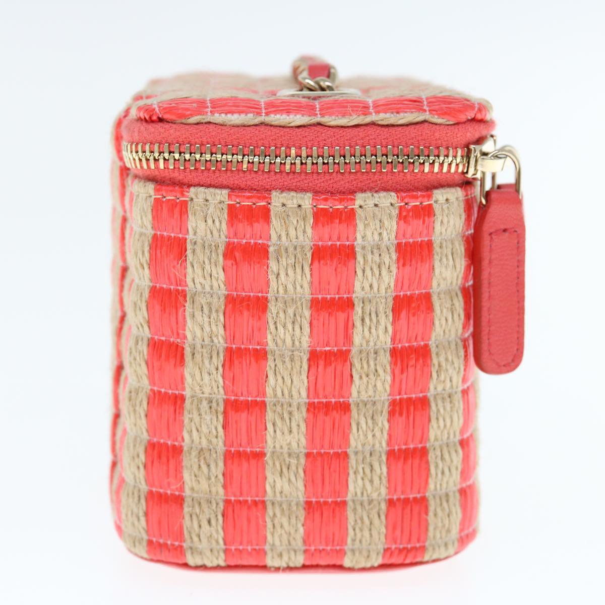 Chanel Chanel Classic Vanity Case with Chain Striped Raffia and Jute Mini Rood