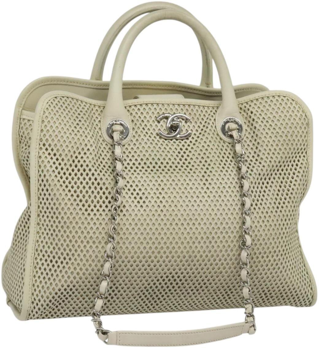 Chanel Chanel Deauville Tote Perforated leather Wit
