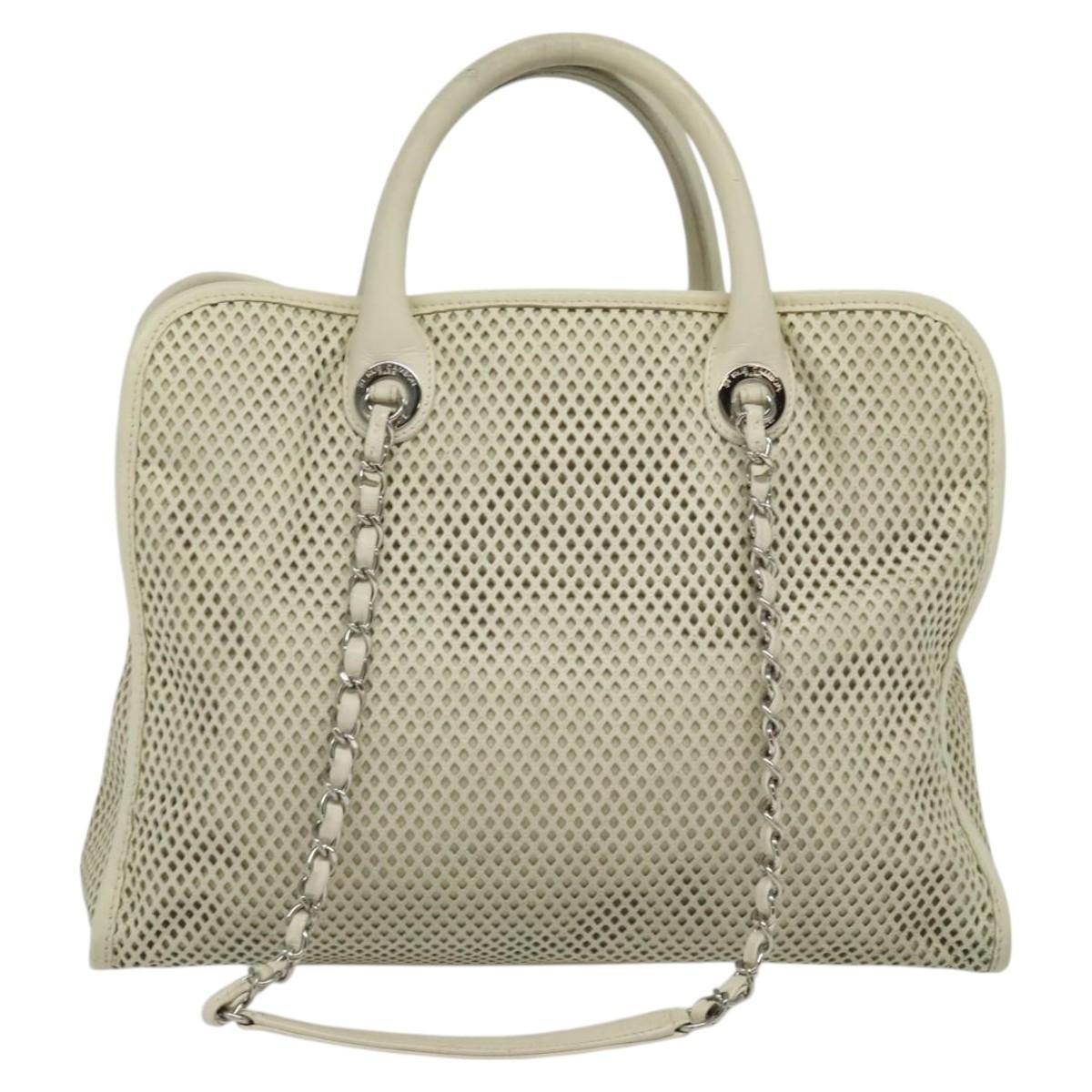 Chanel Chanel Deauville Tote Perforated leather Wit