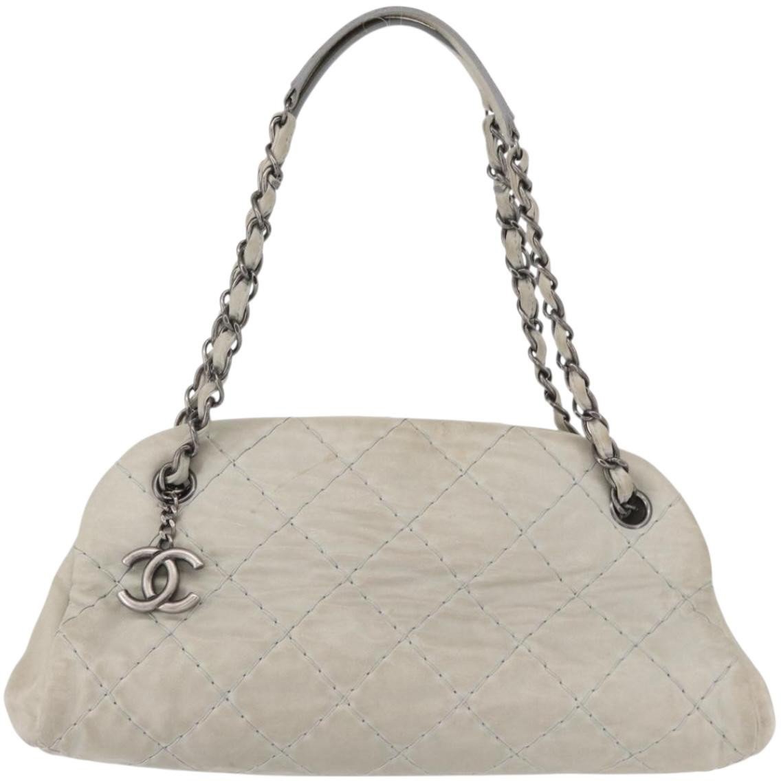 Chanel Chanel Just Mademoiselle Bag Quilted Iridescent Leather Medium Grijs