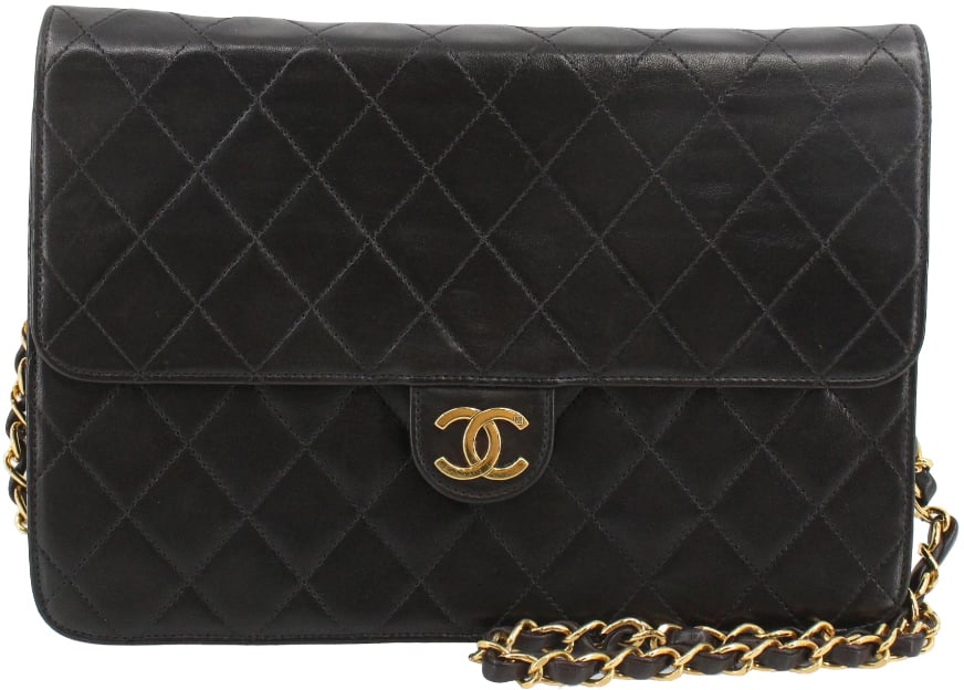Chanel Chanel Matelassé Cuir Noir Black leather medium Zwart