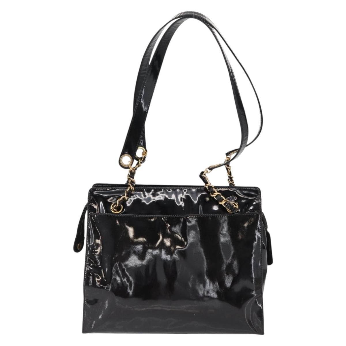 Chanel Chanel Vintage Timeless Chain Shoulder Bag Patent Medium Zwart