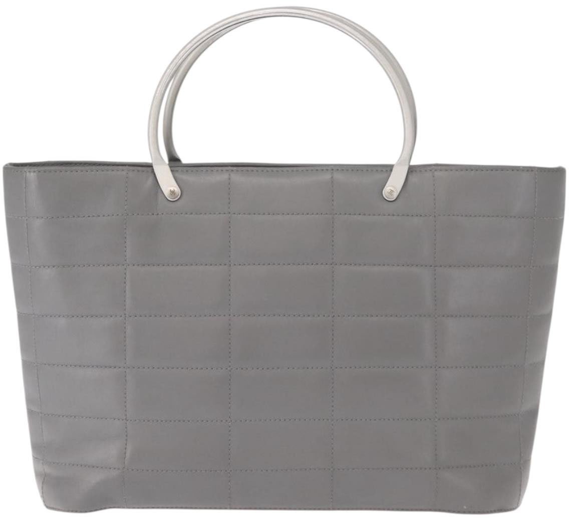 Chanel Chanel Vintage Chocolate Bar Metal Ring Tote Quilted Lambskin Medium Grijs