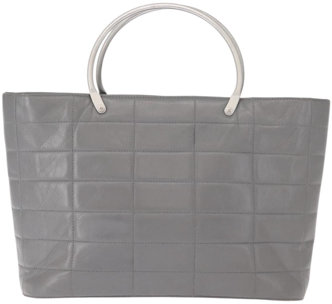 Chanel Chanel Vintage Chocolate Bar Metal Ring Tote Quilted Lambskin Medium Grijs