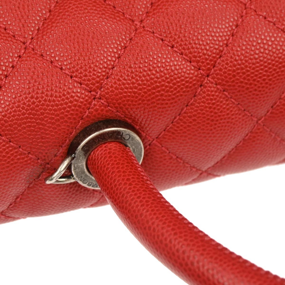 Chanel Chanel Coco Top Handle Bag Quilted Caviar Medium Rood