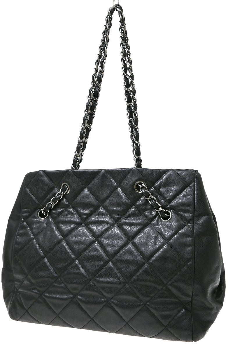 Chanel CC Charm Chain Shopping Tote caviar skin leather Zwart