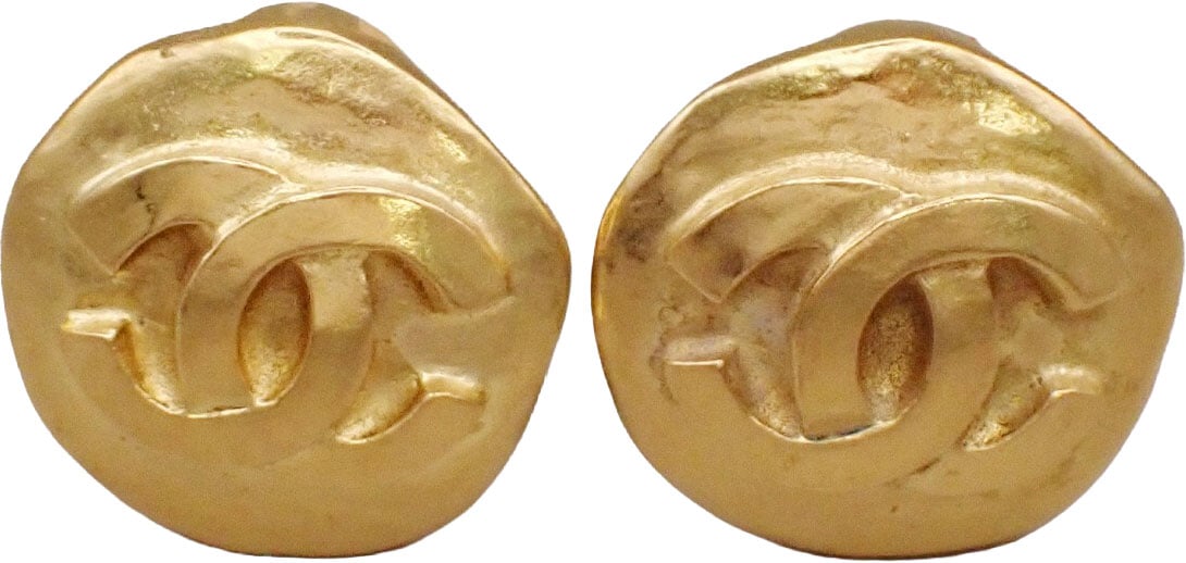 Chanel Chanel Vintage CC Round Clip-On Earrings Metal Small Goud