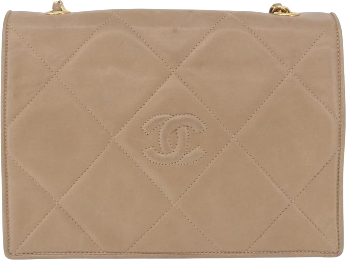 Chanel Flap Chain Shoulder Bag Leather Beige