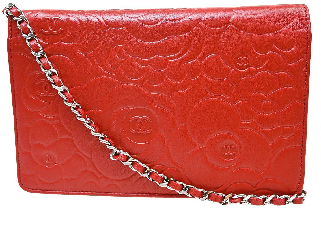 Chanel Camellia Wallet on Chain Leather Rood
