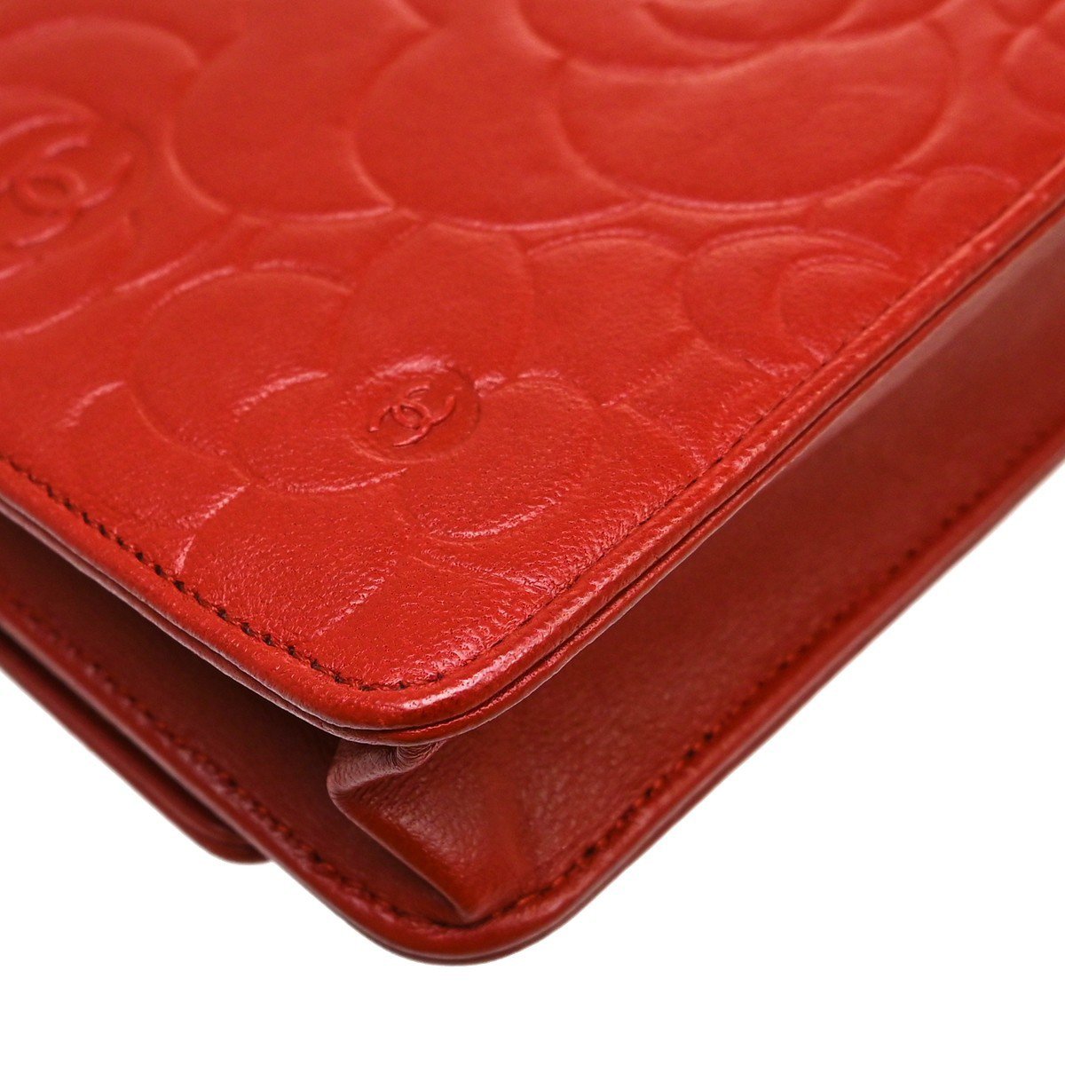 Chanel Camellia Wallet on Chain Leather Rood