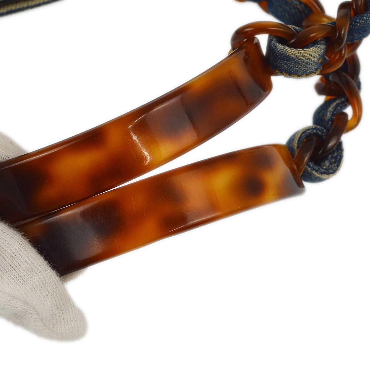 Chanel Chanel Vintage Resin Chain Tote Denim Small Blauw