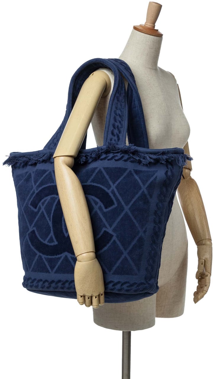 Chanel CC Terry Cotton Beach Tote Blauw