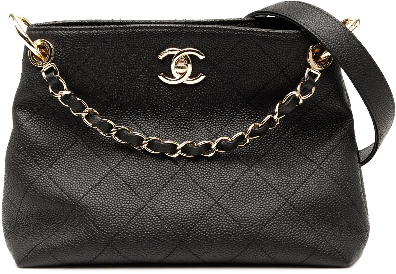 Chanel Small Quilted Caviar City Walk Hobo Zwart