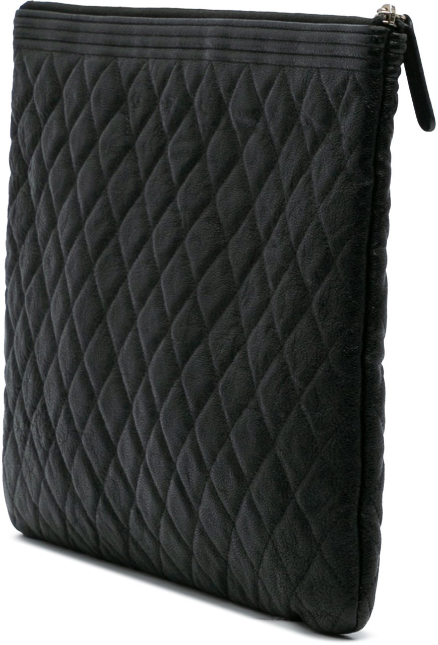 Chanel Large Lambskin Boy O Case Clutch Zwart