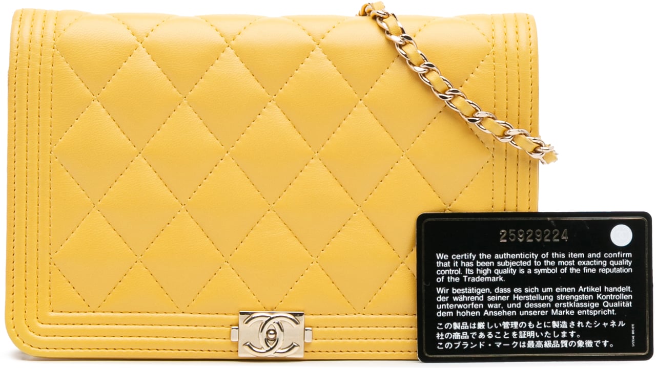 Chanel Quilted Lambskin Boy Wallet On Chain Geel