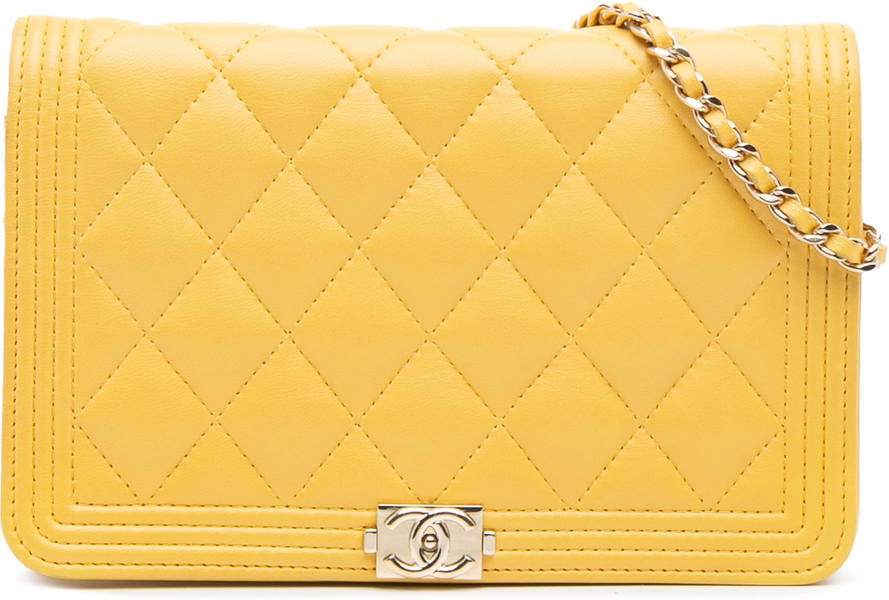 Chanel Quilted Lambskin Boy Wallet On Chain Geel