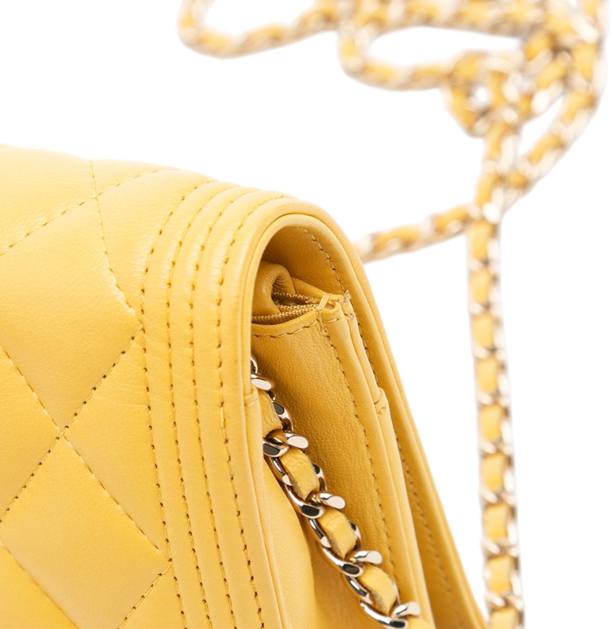 Chanel Quilted Lambskin Boy Wallet On Chain Geel