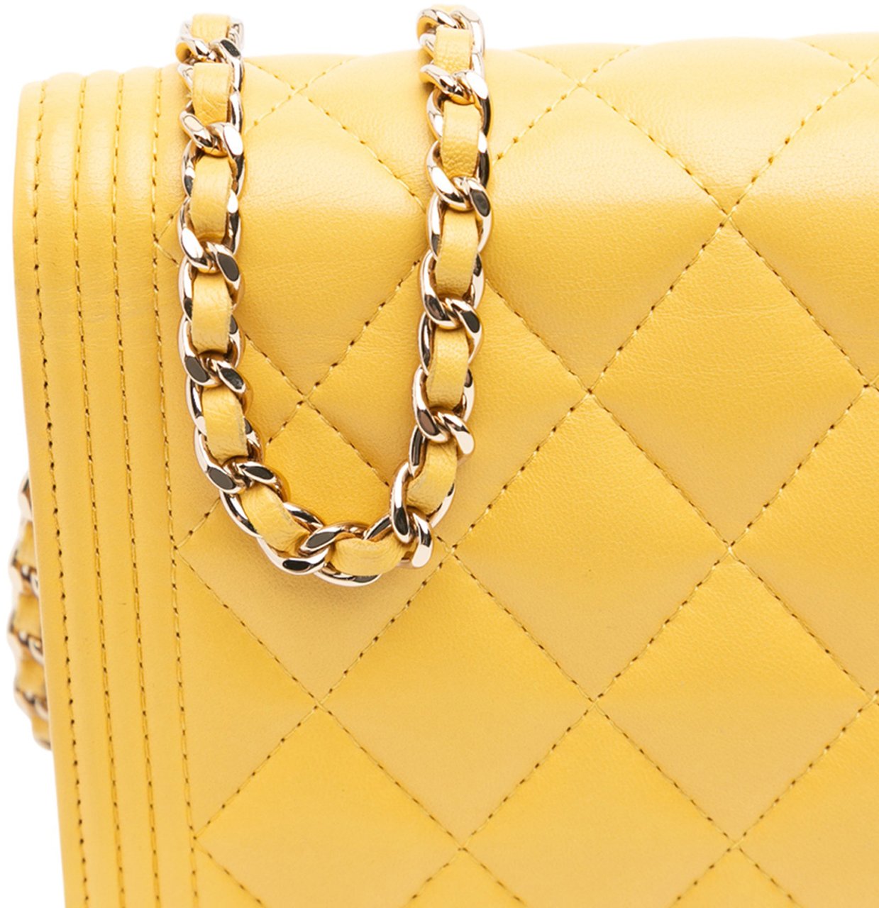 Chanel Quilted Lambskin Boy Wallet On Chain Geel