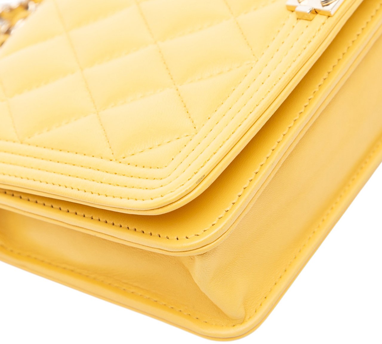 Chanel Quilted Lambskin Boy Wallet On Chain Geel