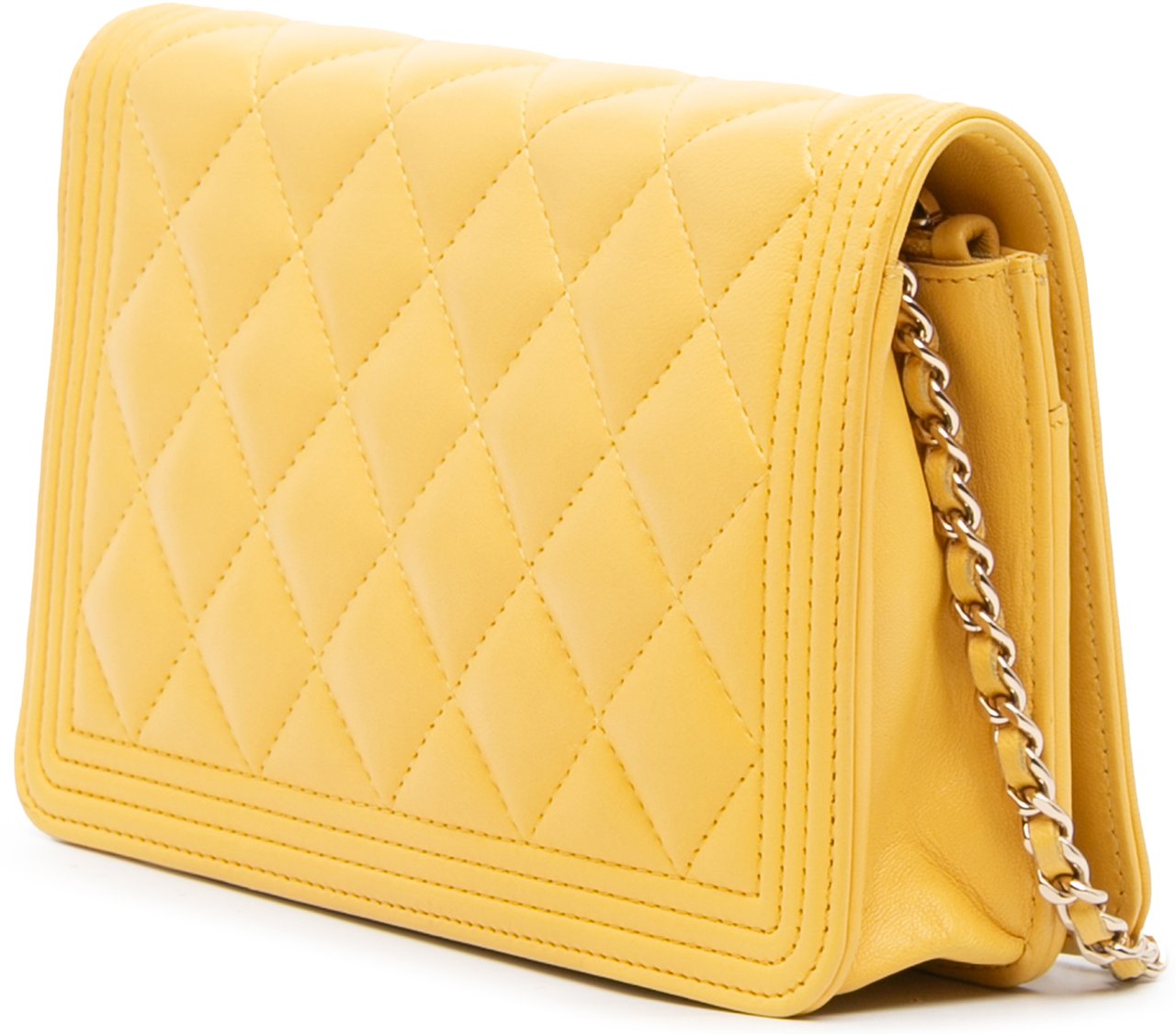 Chanel Quilted Lambskin Boy Wallet On Chain Geel