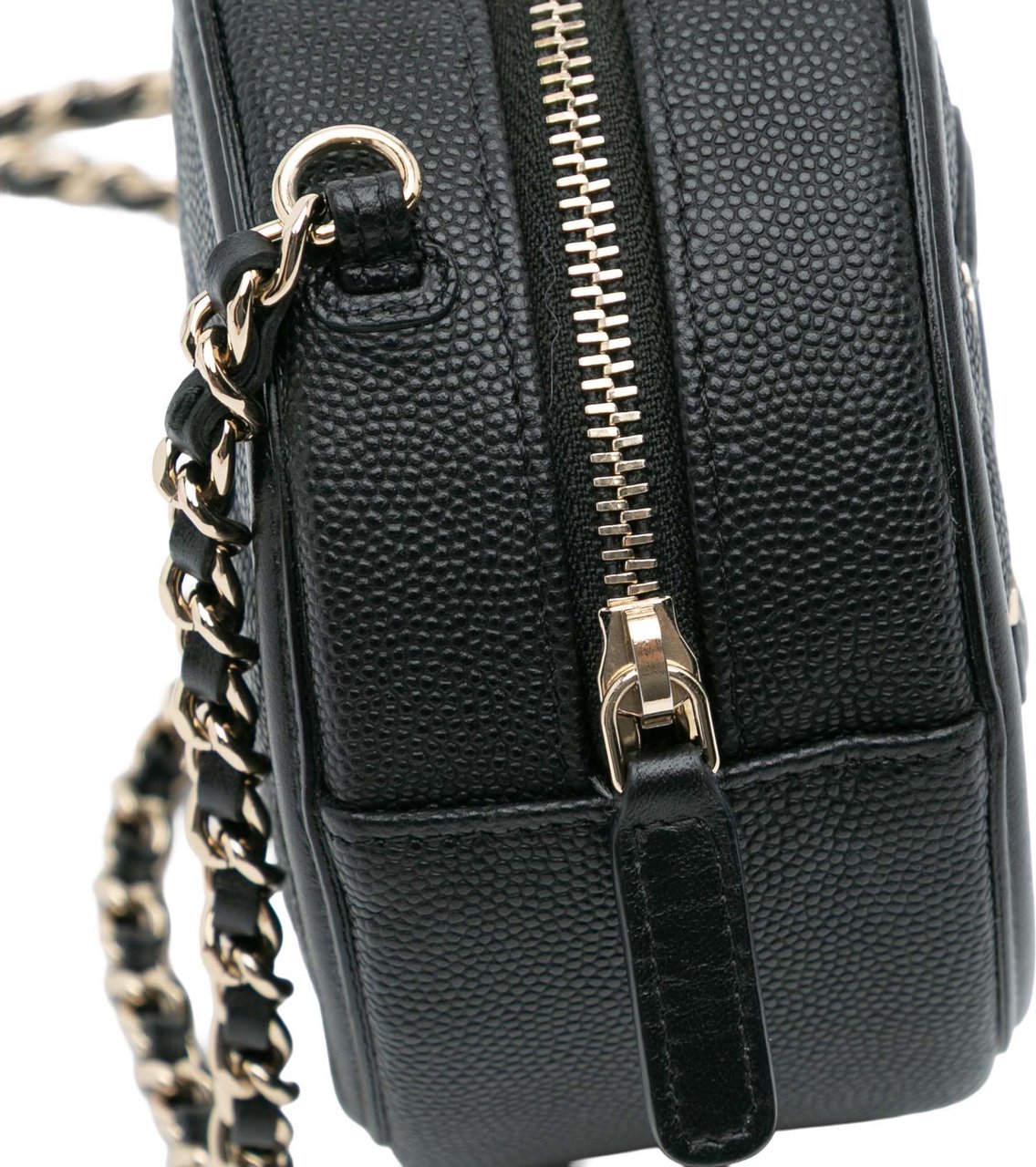Chanel Caviar CC Filigree Round Clutch with Chain Zwart