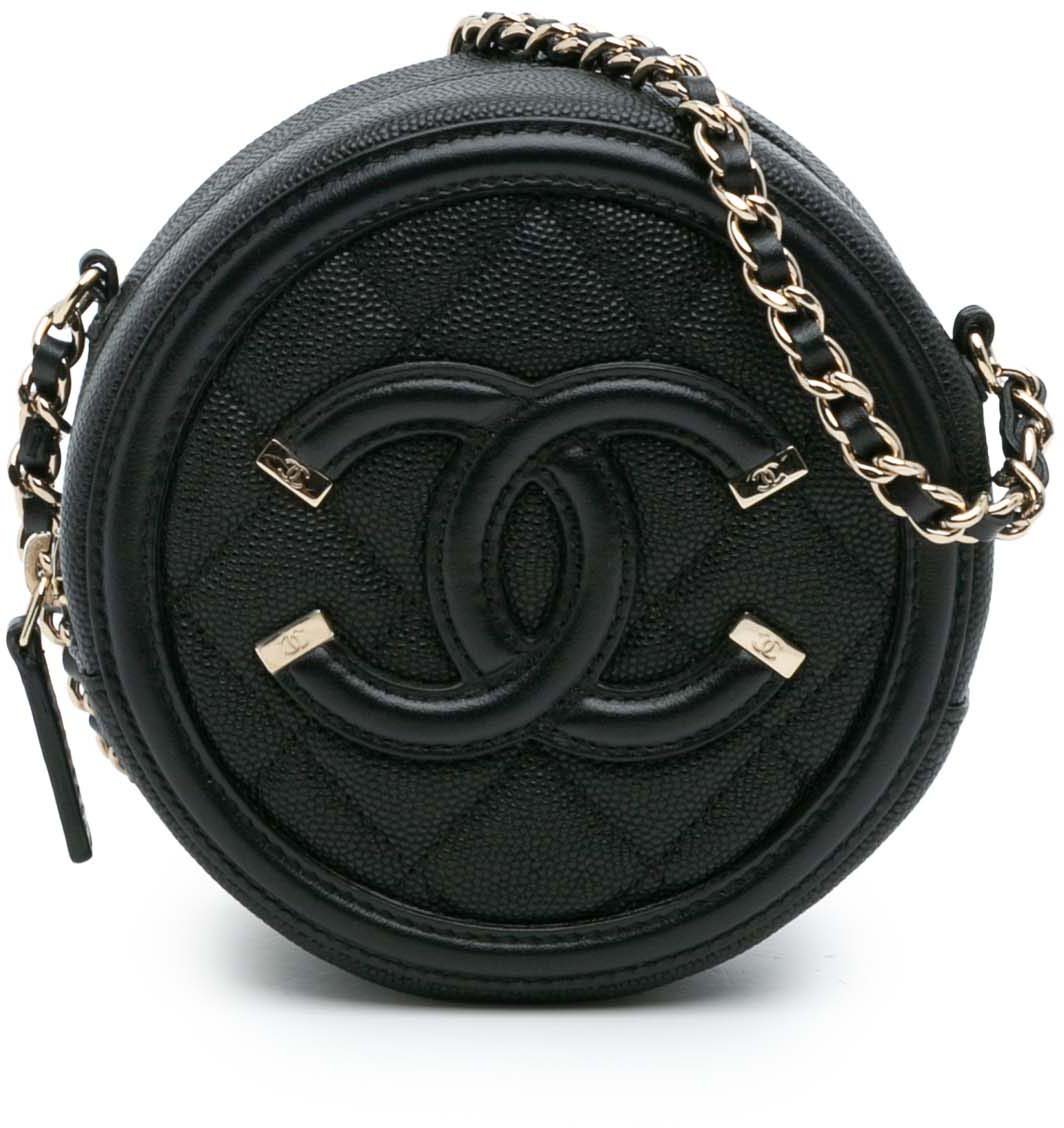 Chanel Caviar CC Filigree Round Clutch with Chain Zwart