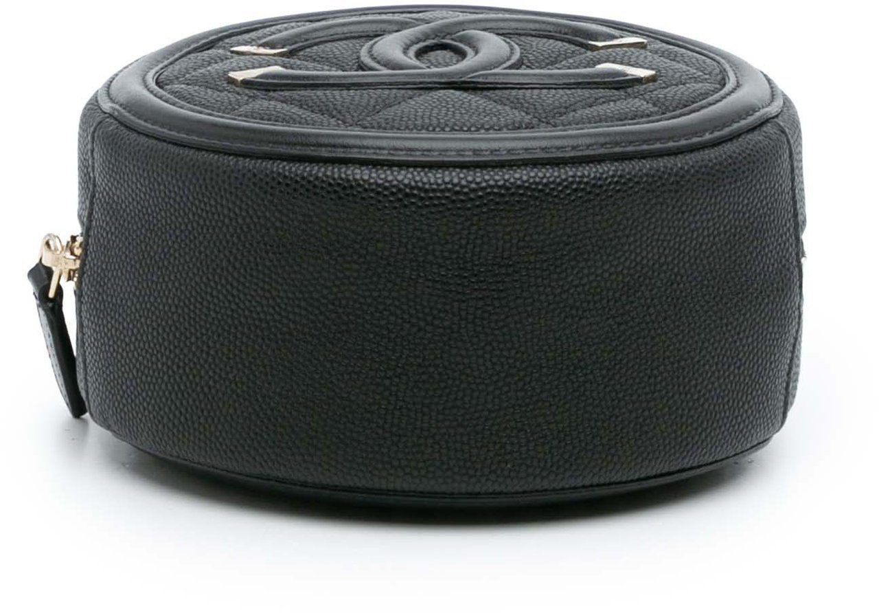 Chanel Caviar CC Filigree Round Clutch with Chain Zwart