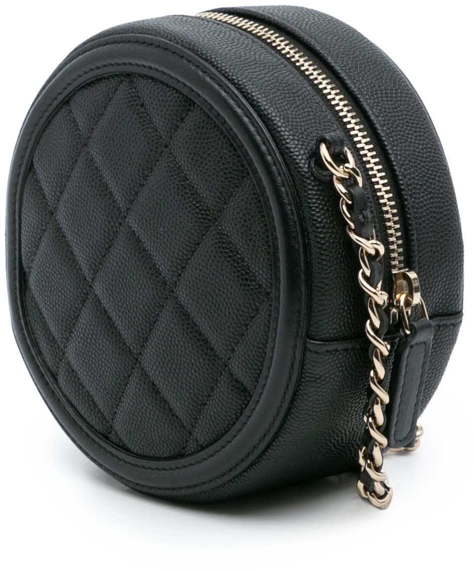 Chanel Caviar CC Filigree Round Clutch with Chain Zwart