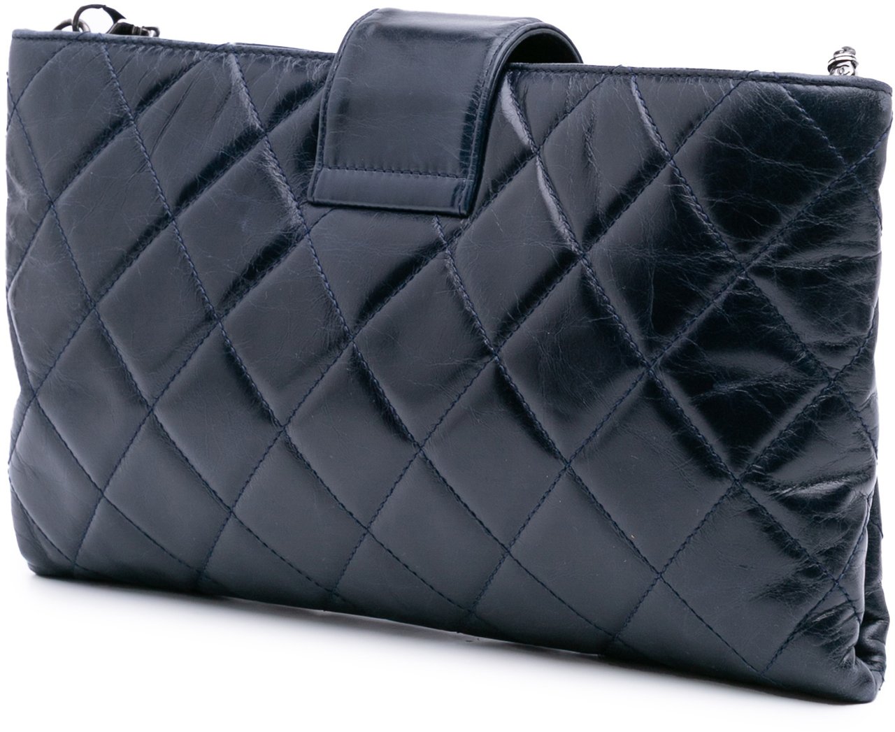 Chanel Quilted Glazed Calfskin Coco Pleats Chain Clutch Blauw