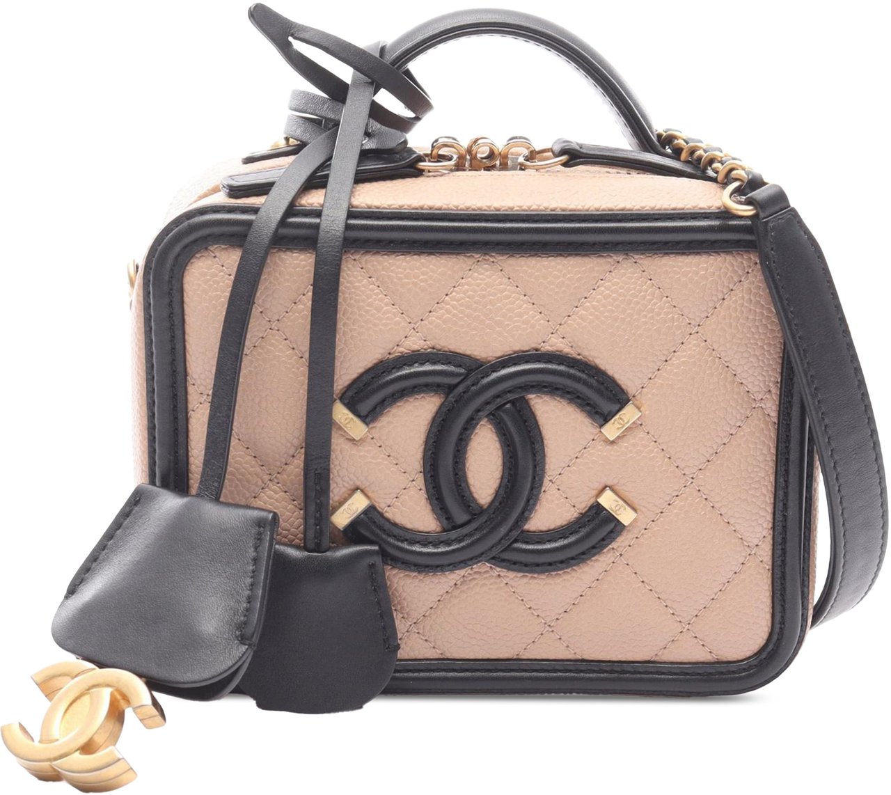 Chanel Small Caviar CC Filigree Vanity Case Bruin