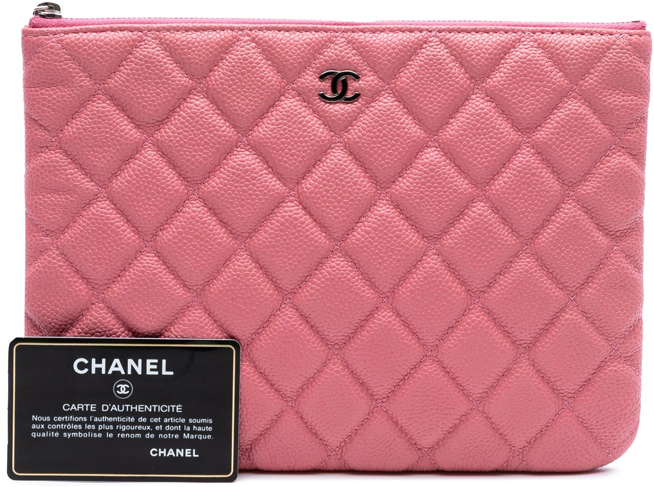 Chanel Small Quilted Caviar O Case Clutch Roze