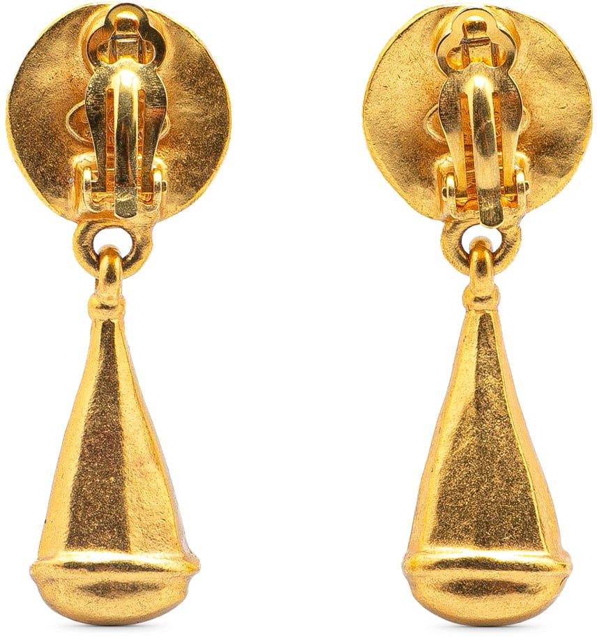 Chanel Gold Plated CC Teardrop Clip On Earrings Goud