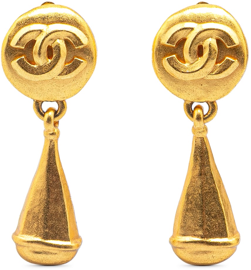 Chanel Gold Plated CC Teardrop Clip On Earrings Goud