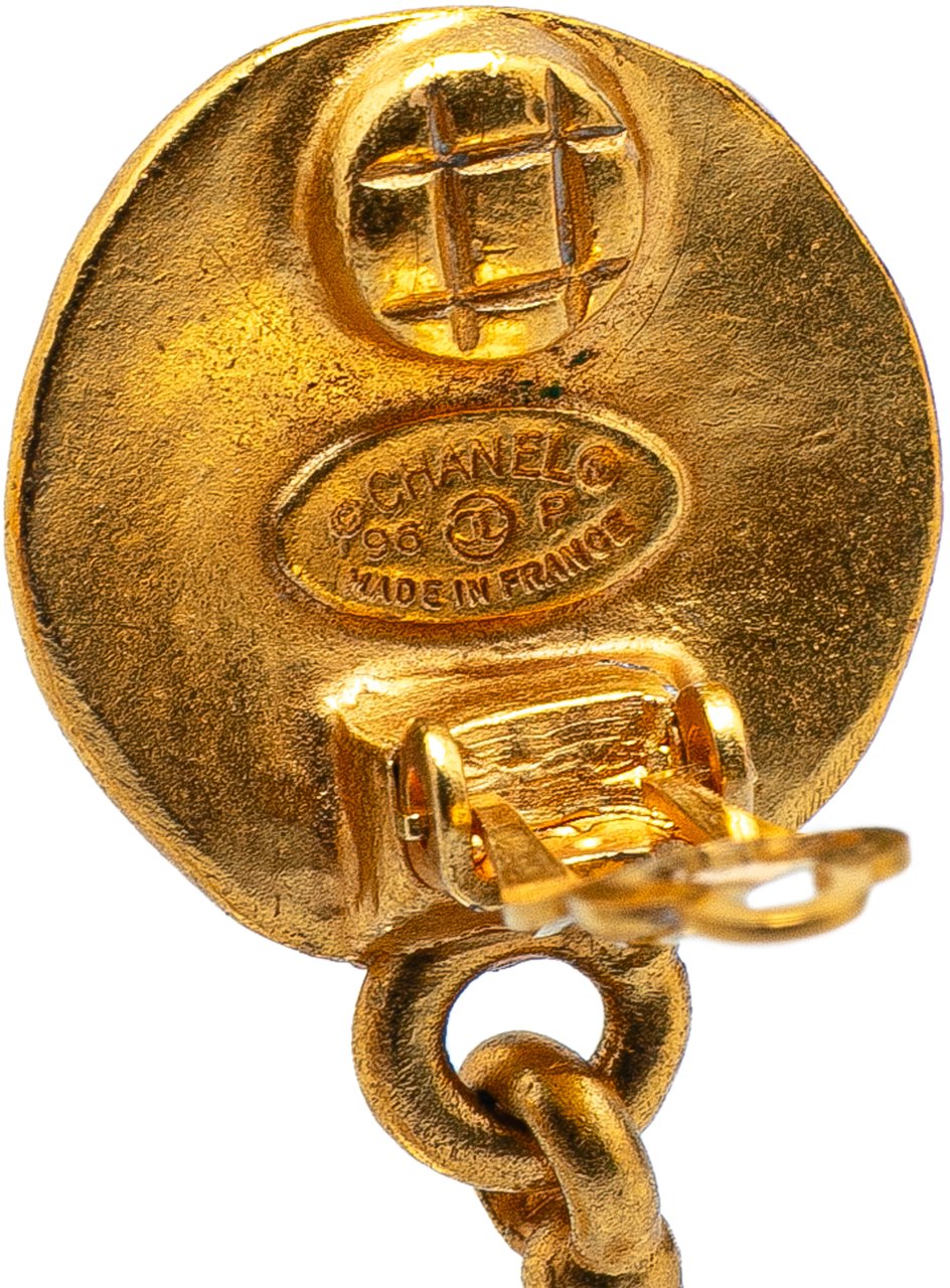 Chanel Gold Plated CC Teardrop Clip On Earrings Goud