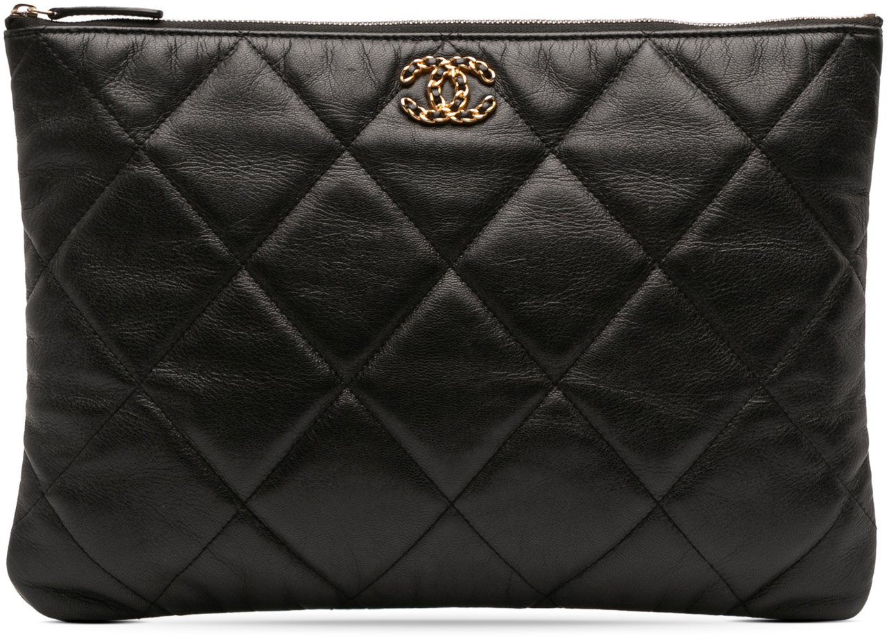 Chanel Large Goatskin 19 O Case Clutch Zwart