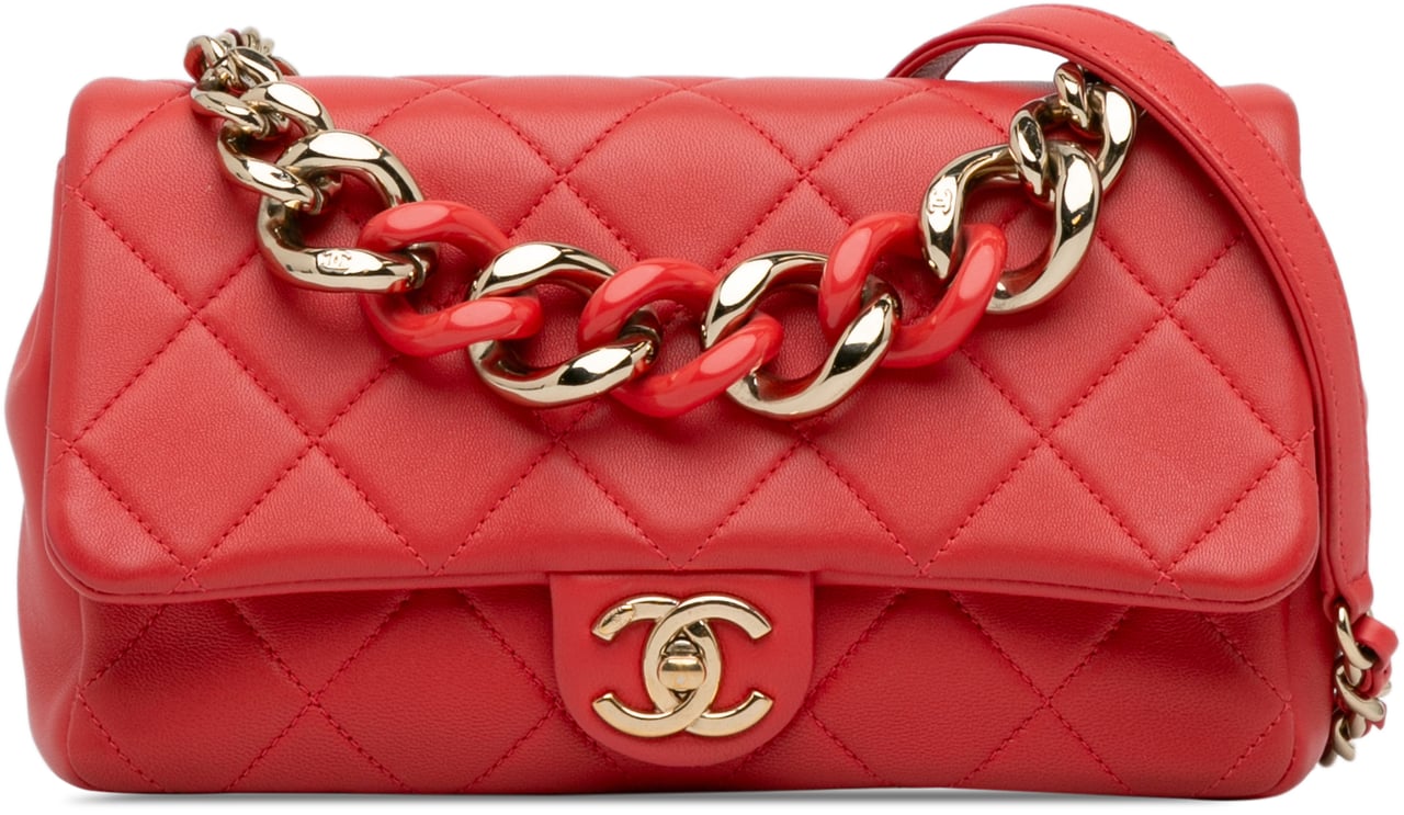 Chanel Small Lambskin Elegant Chain Single Flap Rood