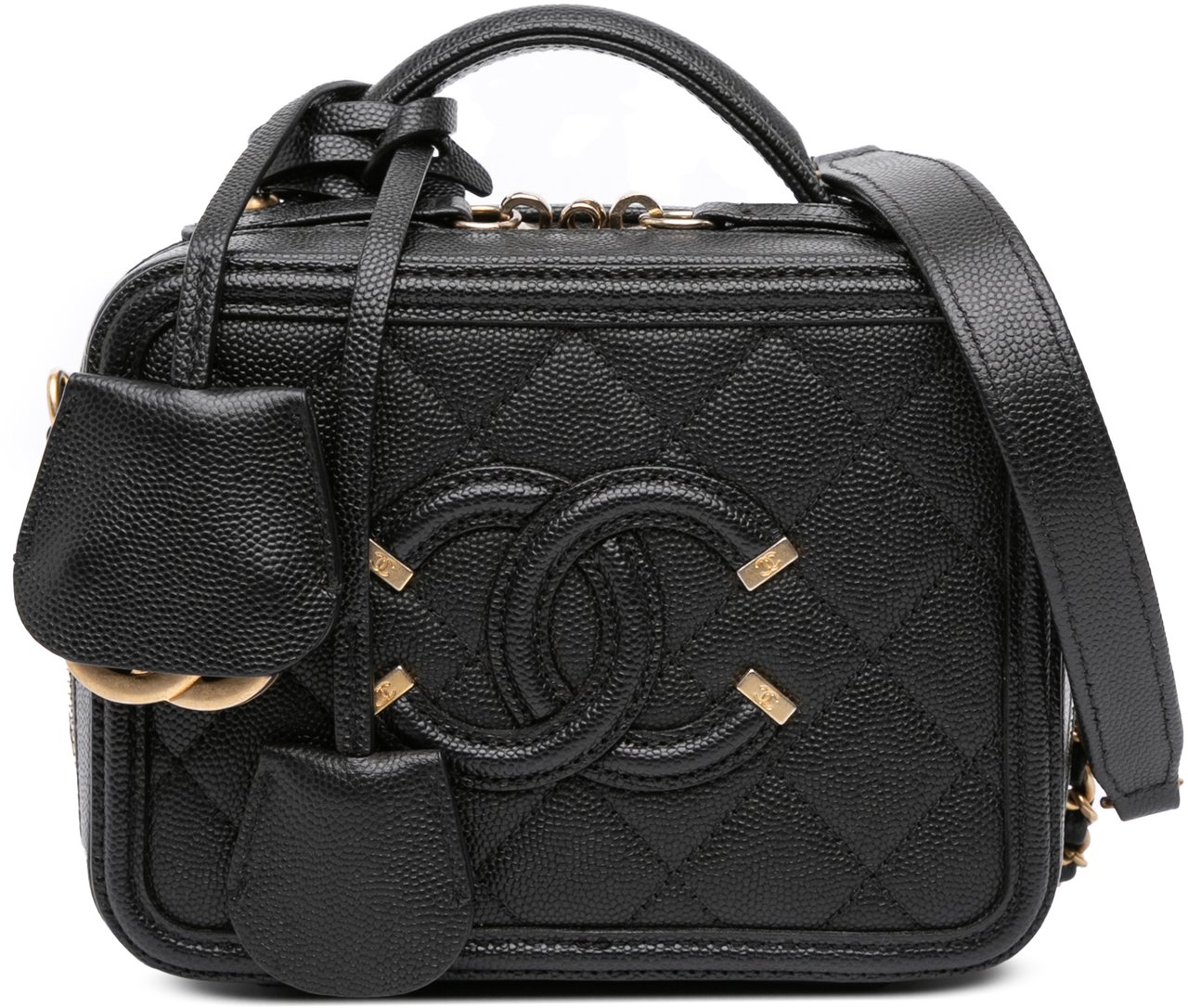 Chanel Small Caviar Filigree Vanity Case Zwart