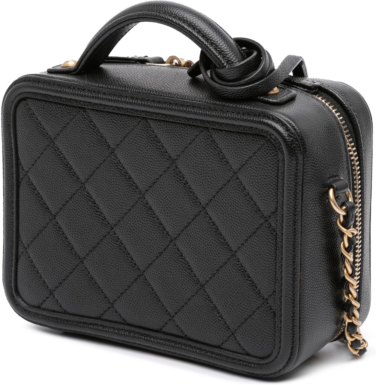 Chanel Small Caviar Filigree Vanity Case Zwart