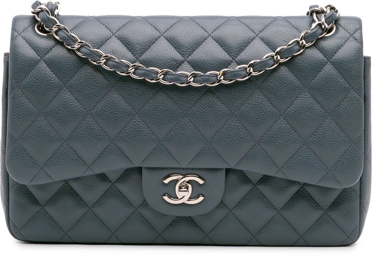 Chanel Jumbo Classic Caviar Double Flap Blauw