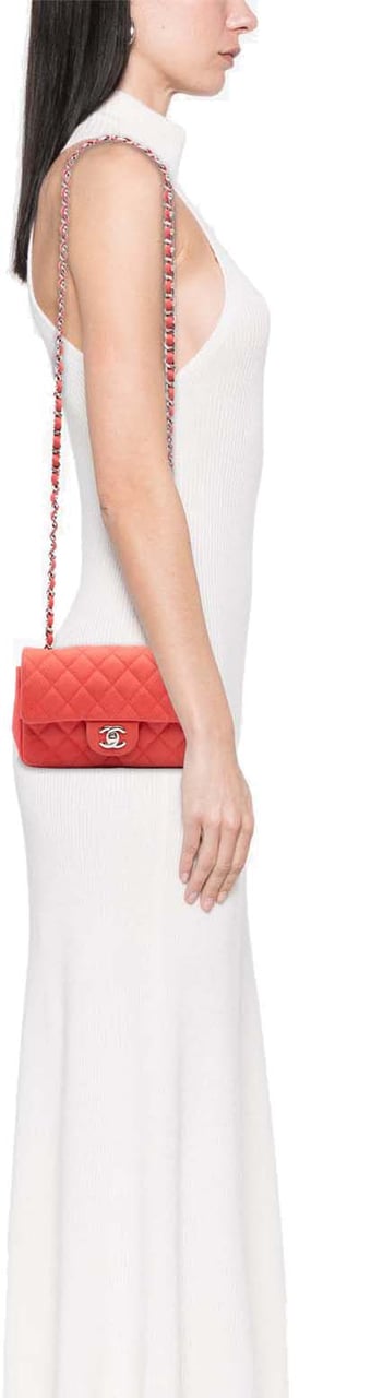 Chanel Mini Rectangular Classic Caviar Single Flap Oranje