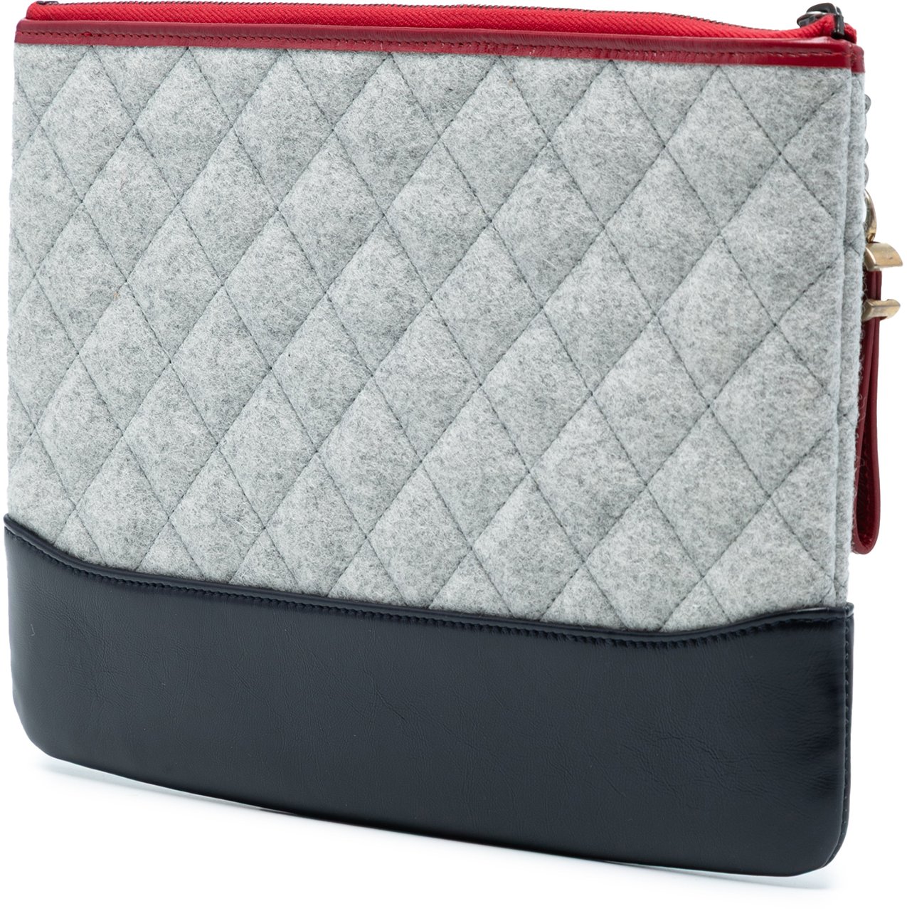 Chanel Medium Quilted Wool and Calfskin Gabrielle O Case Clutch Grijs