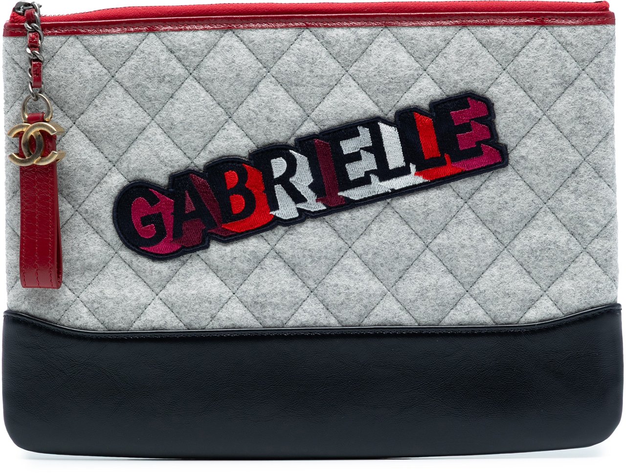 Chanel Medium Quilted Wool and Calfskin Gabrielle O Case Clutch Grijs