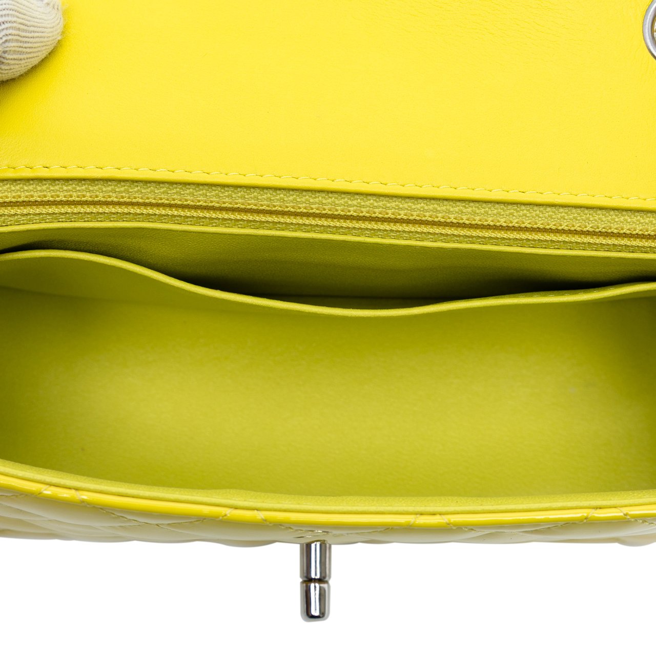 Chanel Mini Rectangular Classic Patent Single Flap Geel