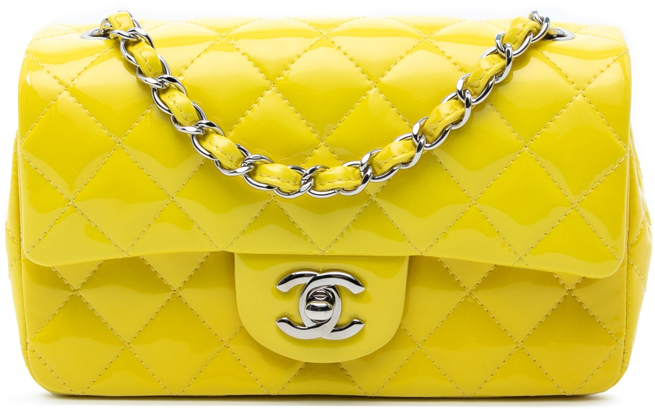 Chanel Mini Rectangular Classic Patent Single Flap Geel
