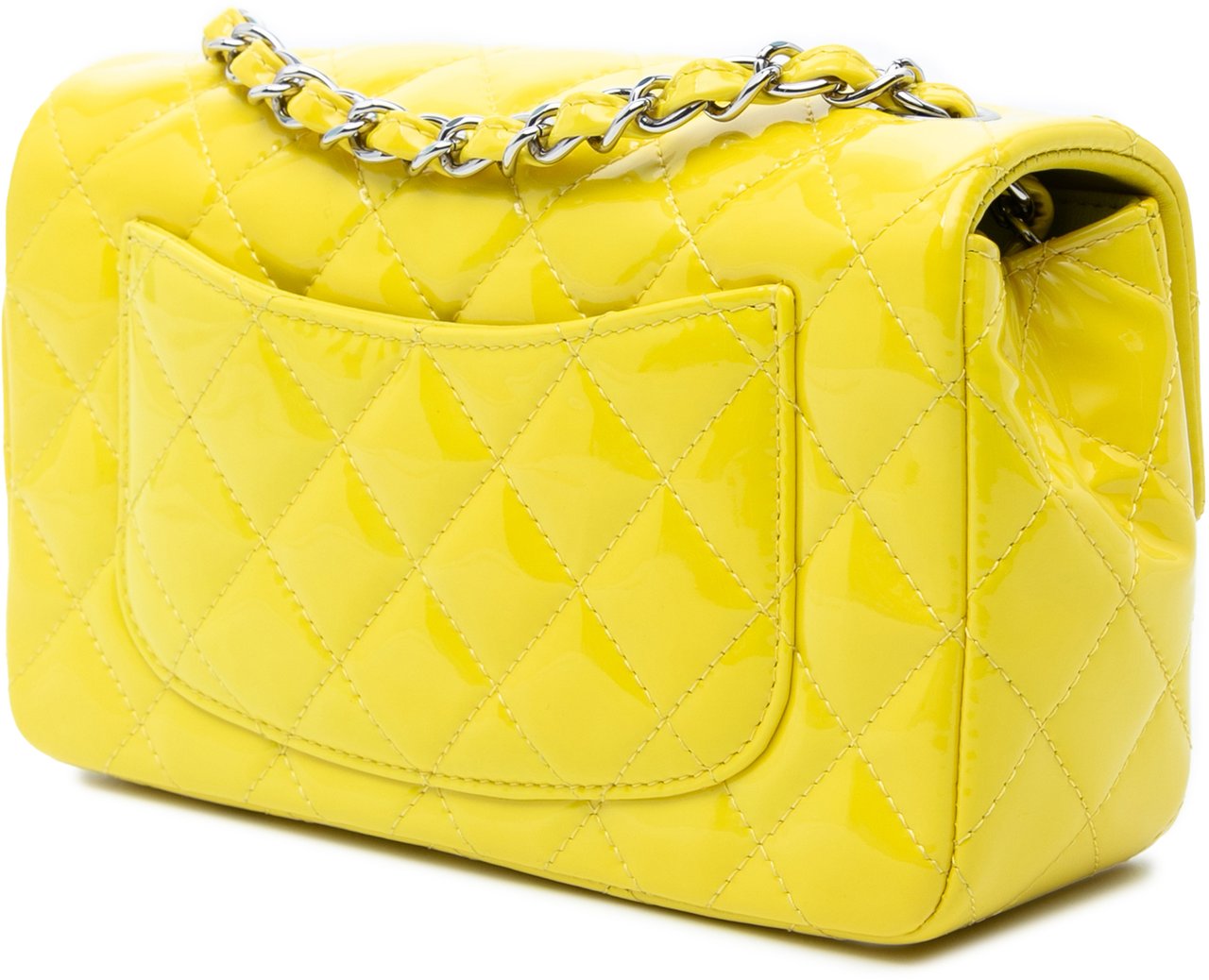 Chanel Mini Rectangular Classic Patent Single Flap Geel