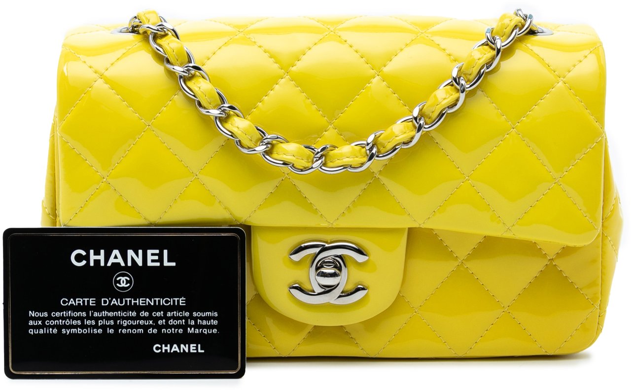 Chanel Mini Rectangular Classic Patent Single Flap Geel