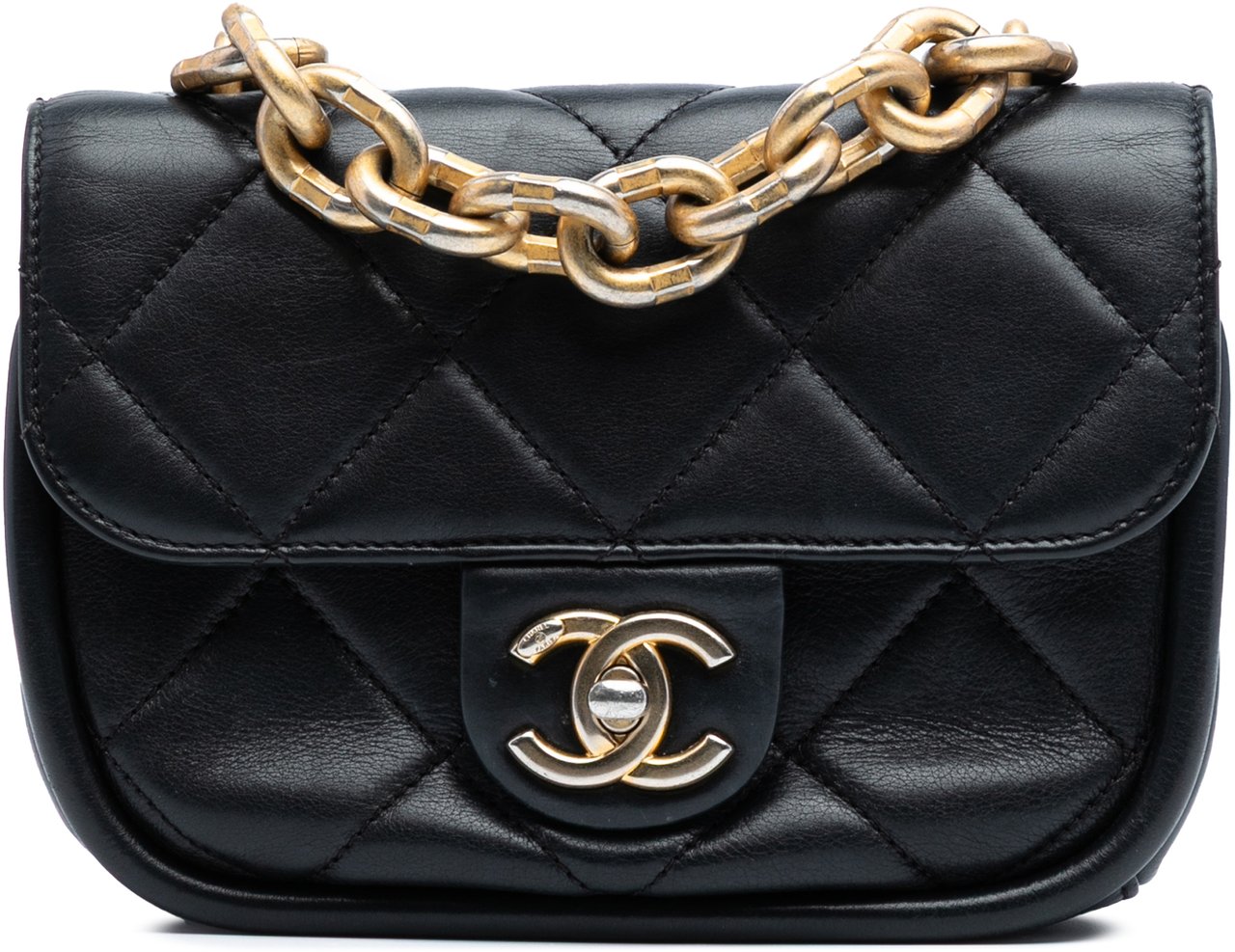 Chanel Mini Quilted Lambskin Chain Top Handle Flap Zwart